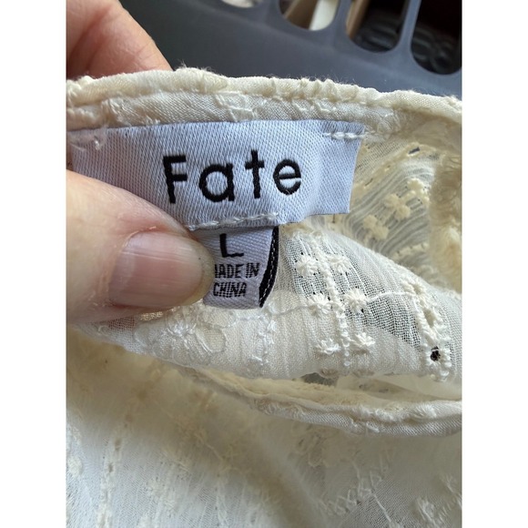 Fate Mini Dress L Cream Sheer Eyelet Puff Sleeve Cottagecore Whimsical (no slip) - Picture 8 of 10